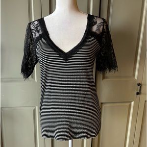 Size medium lace jersey, black-and-white striped shirt by POL